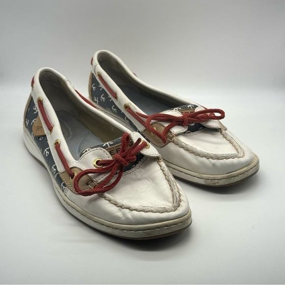 Sperry White Blue & Red Anchor Loafers - Picture 1 of 9